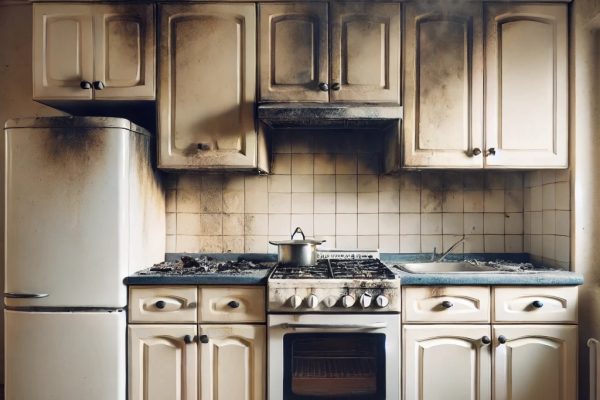 Fire damage in kitchen
